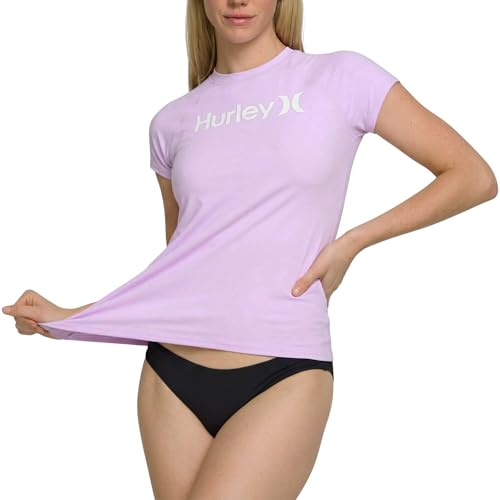 Hurley Camiseta de natación de manga corta para mujer, protección UPF 50+ SPF y UV, Lila, S