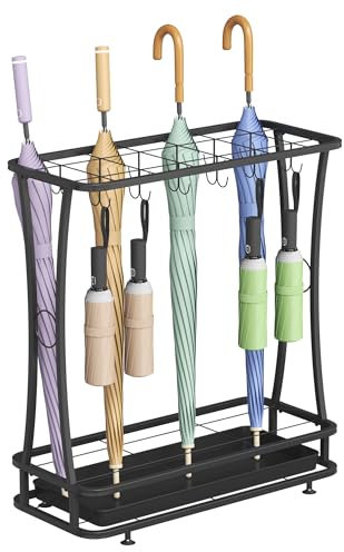 Turosur Umbrella Holder Stand, 21holes 24hooks,Umbrella Rack Stand, Umbrella storage Rack with Removable Drip Tray for Entryway Home Office (Black)