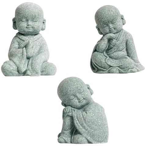 3 st baby Buddha-staty andande buddha, munkar statyett Buddha dekor sandsten, leende skulpturer heminredning kreativa dockor för buddhism prydnader delikat buddda små zen-gåvor