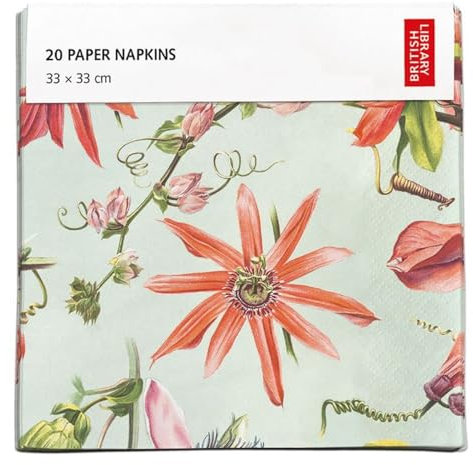 Museums & Galleries Pack of 20 Paper Serviette Napkins - Passion Flowers Design from British Library - Disposable Tableware