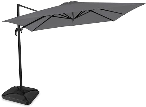 VONROC Ombrellone da giardino a Sbalzo Pisogne 300x300 cm – Ruotabile 360° e Inclinabile – Telaio in Alluminio – Telo UPF 50+ – Set Completo con 4 Piastrelle Base Premium – Copertura Inclusa Grigio