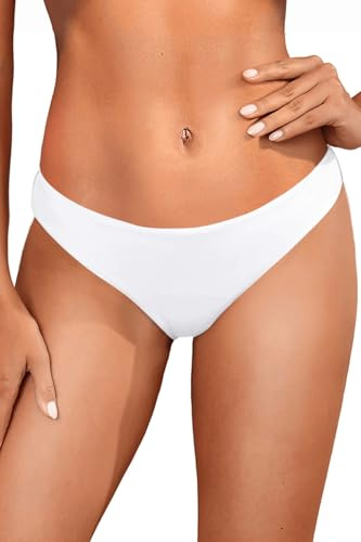 Tempt Me Women Low Rise Bikini Bottoms - White Moderate Coverage Bathing Suit Bottoms Low Waisted Swimsuit Bottoms Brief Swimwear 2025 XS