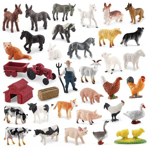 HoveeLuty 34 Figuras de Animales de Granja realistas, Figuras de Tractor para Ganado, Animales de Granja, Juego Educativo de Aprendizaje, de de Resina para niños pequeños, Regalos para niño
