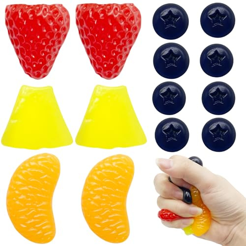 Yeefunjoy 4Pièces Kawaii Fruits Squishy Toys, Mignon Fruits Mini Squishies Porte - clés Jouets Anti-Stress, Jouet à Presser Mini Squishies Remplissage Oeufs Paques Cadeau Fête d'anniversaire