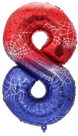 Spider Theme Number Foil Balloon, 40 Inch Aluminum Film Balloon Red Cartoon Party Decorations for Boys Birthday Baby Shower Anniversary Supplies (Number 8)