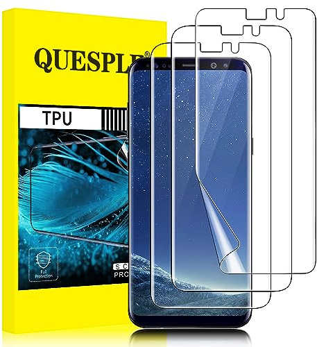 QUESPLE [3 Pièces] Protection écran pour Samsung Galaxy S8, Haute Qualité 3D Incurvé Couverture Complète TPU Film Protection écran, Sans Bulles, Compatible avec Lecteur d’Empreinte
