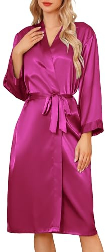 Sopesil Albornoces de Satín para Mujer Kimono de Novia Largo Boda Ligeros Albornoz Matutinas Suave Fiesta Dormir S-XXL