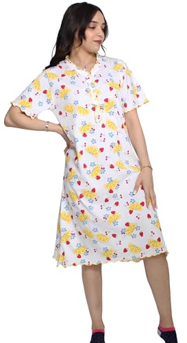 Leedya Camicia da Notte Donna Estiva, Made in Italy - Vestaglia 100% Cotone - Pigiama vestibilità Svasata e Morbida - Maniche Corte 7 Bottoni (706_FANT6_23_ Bianco, XL)