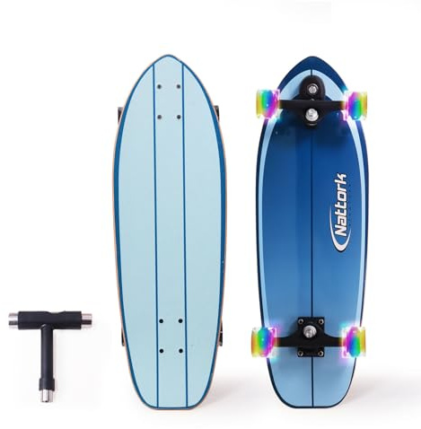 Nattork Skateboards Complete 29 x 8 per bambini Unisex Youth Skateboard Cruiser Skateboards for Beginners Double Kick Deck Concave Girls Skateboard with Maple Wood (Blue Stripes)
