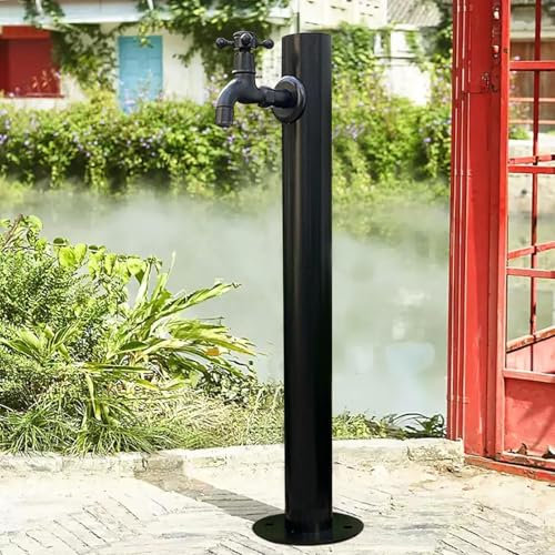 Colonne en acier inoxydable 304 avec robinet, robinet d'eau cylindrique vertical noir pour décoration de paysage, fontaine d'eau sur pied, source d'hydratation extérieure autonome(Height: 60cm/23.6in)