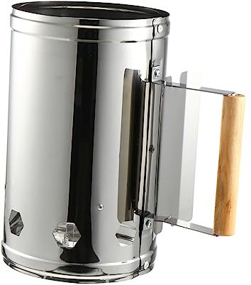 SEWOART Accenditore per Barbecue in Metallo Manico in Legno, Stufa a Carbone per Grigliate All'aperto e Campeggio, Base Larga Prese d'Aria per Accensione Rapida