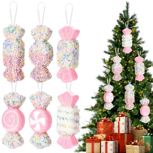 Decorazioni per albero di Natale, 6 pezzi, decorazioni per albero di Natale, caramelle, decorazioni per albero di Natale