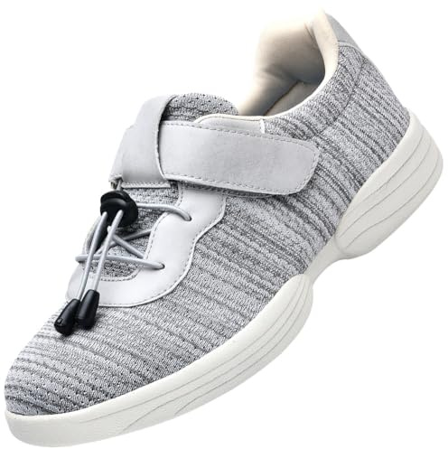 JTNZDAW Diabetic Arthritis Shoes Women's Orthopedic Extra Large Slippers for Swollen Feet Women Disability Wide Fitting hook and loop Fit Trainers(Grey,6 UK)