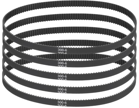 sourcing map 300mm GT-2 Timing Belt, 5pcs 6mm Width 2mm Pitch 3D Printing GT-2 Timing Belt Closed Loop Rubber, Black