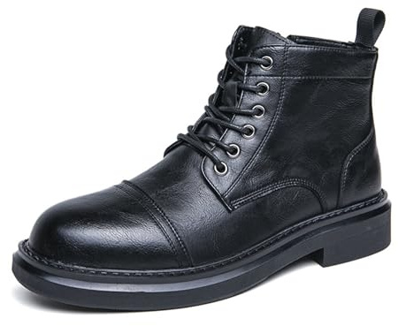 LMUIPMAA Stivali da Moto Uomo con Lacci Biker Scarpe Casual Cerniera Combattimento Tattici Anfibi Stivaletti,Nero,40 EU