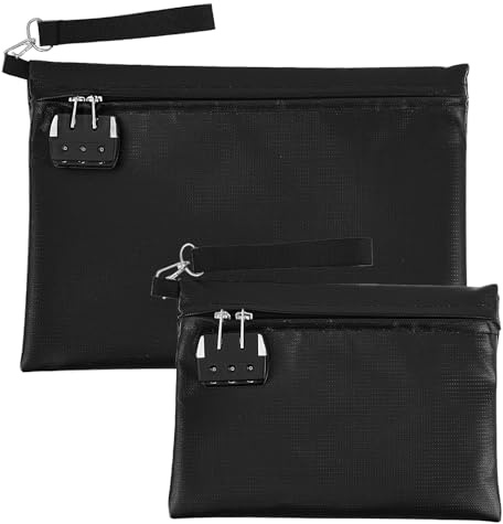 2 bolsas para documentos ignífugas, 35,5 x 25 cm, 26 x 19,5 cm, con cerradura, resistente al fuego, resistente al agua, para documentos de pasaporte, facturas, dinero en efectivo