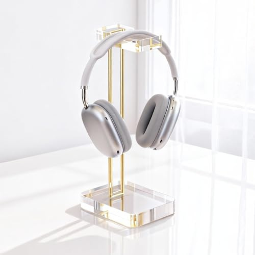 Headphone Stand Headset Holder for Desk, Solid Christal-Clear Acrylic with Gold Hardware Earphone Hanger for Gaming Room Office Accessories