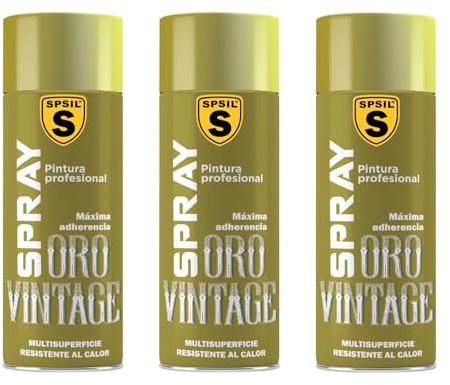 SPSIL Pintura Spray para Metal, Secado Rápido Oro Vintage(pack of 3) 400ml, Pintura Profesional Interior Exterior, Aplicación Fácil en Madera Plástico,DIY Decoración Muebles Automóviles