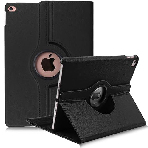 Case For iPad Air 2nd Generation (2014) A1566 / A1567, 360 Rotating Stand Function Flip Folio Cover with Automatic Wake/Sleep - iPad Air 2 (Black)