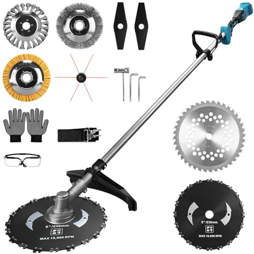 7-IN-1 Batteridriven grästrimmer kompatibel med Makita batterier 18 V, 1 380 W borstlös friklippare batteri med 7 blad och axelrem, 18 800 varv/min elektrisk röjsåg för trädgård, gräsmatta (utan