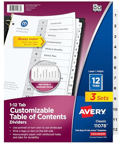 Avery Table of Contents Dividers, 12-Tab, White, 3 Sets