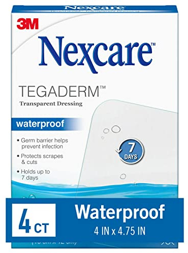 Nexcare Tegaderm Waterproof Transparent Dressing, Comfortable, Stretchy, Wear Up to 7 Days, 4-Inches X 4-3/4-Inches, 4 Count