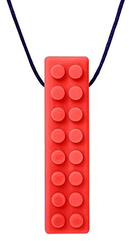 ARK® Kauhalskette in verschiedenen Stärken mit einstellbarer Abreißleine und ATC Pflegeanleitung - Sensory Halskette, Beißblock, Kauen, Zahnen, Autismus Brick texturiert weich rot