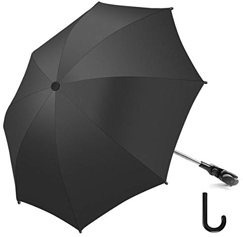 RIOGOO Kinderwagen Regenschirm Universal Sonnenschirm 50+ UV Baby- und Kleinkind-Sonnenschutzschirm mit Regenschirmgriff für Kinderwagen, Kinderwagen, Kinderwagen und Buggy-Schwarz