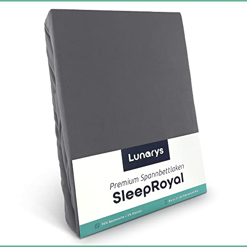 Lunarys® SleepRoyal Luxus Spannbettlaken 140x200cm - Grau - 250 g/m² Premium Bettlaken - 40 cm Steghöhe - für hohe Matratzen, Boxspringbett & Matratze + Topper & Wasserbett - Stretch Jersey