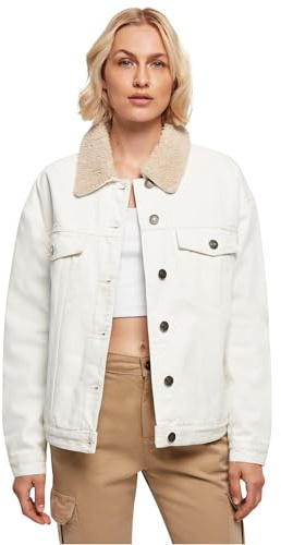 Urban Classics Damen Ladies Oversized Sherpa Denim Jacket Offwhite raw, XS
