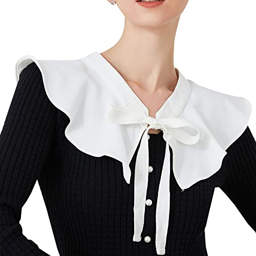LoudSung Blusa desmontable con cuello falso, cuello falso, media camisa, cuello envolvente, elegante para mujeres y niñas, Diseño D-blanco, 44