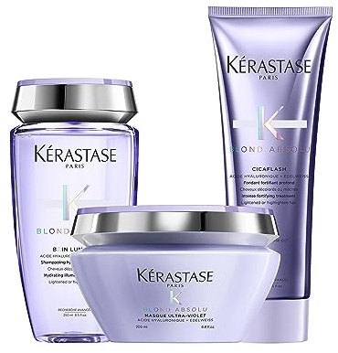 Kérastase, Blond Absolu, Pflegeroutine mit Shampoo, Anti-Gelbstich Haarmaske und Haarspülung für blondiertes oder natürlich blondes Haar, Mit Hyaluronsäure