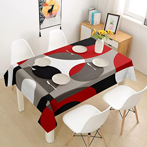 Red Geometric Tablecloths Circle Table Cover 55X94,Abstract Swirl Lines Striped Table Clothes Retro Grommet Patchwork Geometric Rustic Modern Circle Psychedelic Urban Art Room Decor,Grey Black
