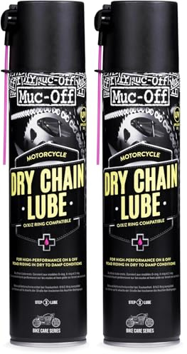 Muc-Off Dry Motorcycle Chain Lube, 400 Millilitres - Premium Motorbike Chain Lubricant Spray - Formulated For Dry Weather Conditions (Pack of 2)