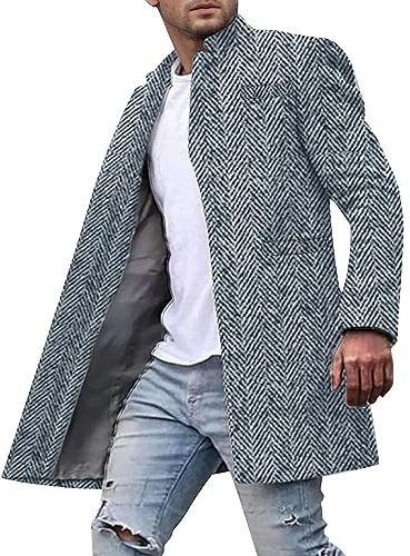 KJDWJKJRF Cappotto invernale da uomo, corto, invernale, colletto alto, collo a risvolto, misto lana, foderato, elegante, stile business e tempo libero, A grigio., M