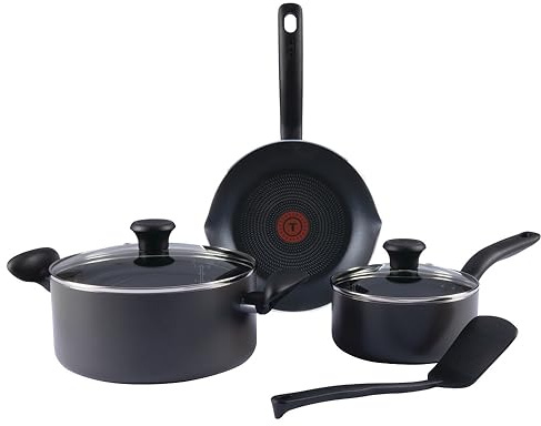 T-fal Initiatives Nonstick Cookware Set 6 Piece Oven Safe 350F Cookware, Pots and Pans, Oven, Broil, Dishwasher Safe Gray