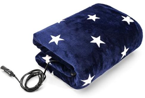 Klaggie Car Heated Blanket - 12-Volt Portable Blanket for Car, Truck, SUV, RV - Soft Flannel and Sherpa - Travel Size 59 x 43