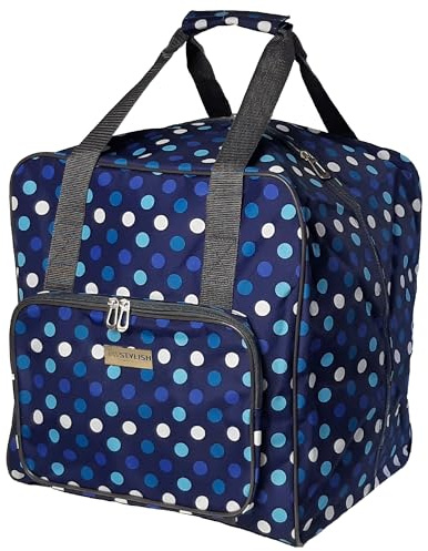 Sewing Online Large Overlocker Bag, Navy Polka Dot | 38 x 36 x 33cm | Carry Bag for Janome, Brother, Singer, Bernina, and Most Overlockers - PT650-NAVY-POLKA