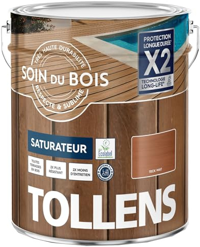 Tollens Saturateur - Ultra Résistant - Adhérence Renforcée - Protège et Décore - Mat - Teck - 5 L
