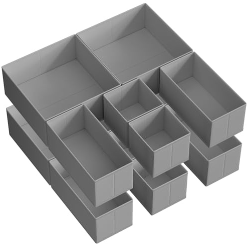 SONGMICS Set of 12 Drawer Organisers, Foldable Fabric Storage Boxes | Dresser Dividers for Socks, Underwear, Bras, Ties, Scarves, Dove Grey, TINA Collection RDZ006G02