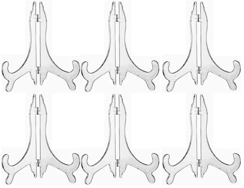 Concept4u 6 x Clear Plastic Display Plate Stand for 10 - 18 Inch Plates Folding Extra Large Plate Holder Photo Frame Stand Ideal for Albums, Menus, Wedding, Tables, Birthday, Home Decoration