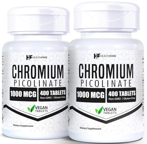 HealthFare Chromium Picolinate 1000mcg | 800 Tablets (Pack of 2) | High Absorption Mineral Supplement | Supports Healthy Sugar Metabolism & Nutrient Absorption | Non-GMO, Gluten-Free | Made in USA