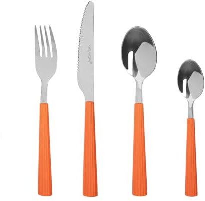 Set 16 posate in acciaio manico arancione Stripes