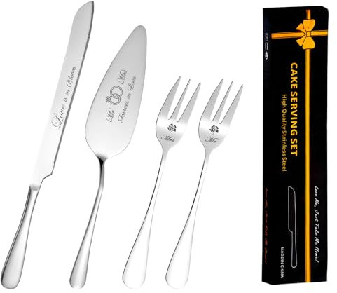 KUAOOAUK Wedding Cake knife & Server set, Silver cake Cut Set pour mariage, set de couteau à gâteau en acier inoxydable avec fourchette avec boîte - cadeau, fiançailles anniversaire cake Cut Set & tar