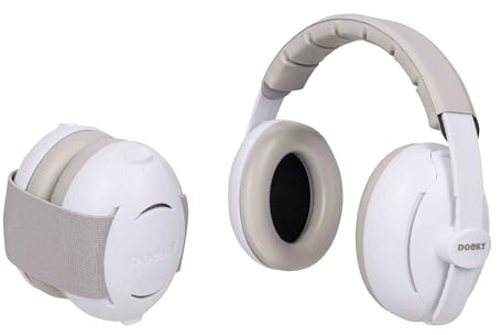 DOOKY Unisex babyöronskydd 2-i-1 småbarn hörselskydd, vit och grå, universal barn, Vit och grå, Universal Baby Kids