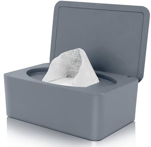 Contenitore per salviettine umidificate, mantiene i panni freschi, dispenser per salviette umide per bambini, scatola umida ricaricabile con coperchio, contenitore per la casa e l'ufficio, grigio