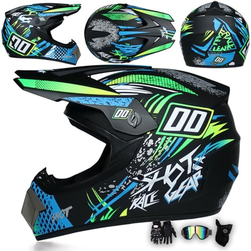 MODRYER Casco Motocross Uomo Donna ATV Downhill Offroad Casco Integrale Caschi da Cross per Guida Fuoristrada, Racing Moto Dirt Bike MX Enduro Quad E Spostamenti in Città,Green-M