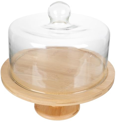 LOORGVEL Présentoir à Gâteaux Solide en Verre avec Couvercle Alimentaire, Plateau Réutilisable Facile à Nettoyer pour Mariages et Fêtes, 1 Set Khaki Élégant