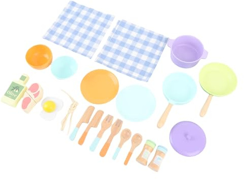 CHICIRIS Wooden Play Dishes, Kid's Kitchen Cookware Set, Girls Cooking Toys, Interactive Role Play Experience with Educational Kitchen, Made of Safe Linden Wood for Fun Family Time