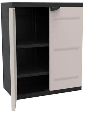 Jardin202 - Armario Medio de Resina | 2 Estantes Regulables | Almacenaje Bajo Terraza | Titanium Beige o Negro | 70x44x88 cm | (Negro)